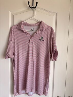 Ahead Athletic red & blue Stripe Polo with manatee Logo